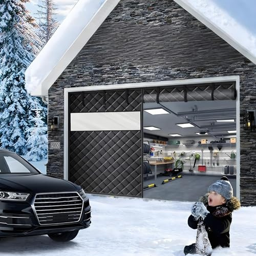 Kit D'isolation de Porte de Garage pour L'hiver, Rideau de Porte de Garage Magnétique À Isolation Thermique, Rideaux de Portes Isolant Coton, Couverture D'écran Coupe-Vent(Black,365x215cm)