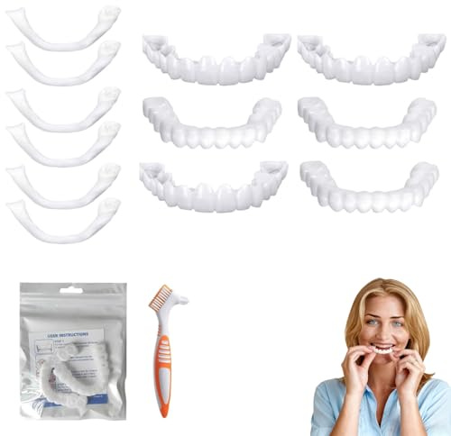 VYNZOR 12 Pezzi Dentiera Provvisoria, Denti Finti Professionali, Faccette Dentali Universali Superiore E Inferiore, Per Uomini E Donne Di Denti Cattivi Denti Imperfetti