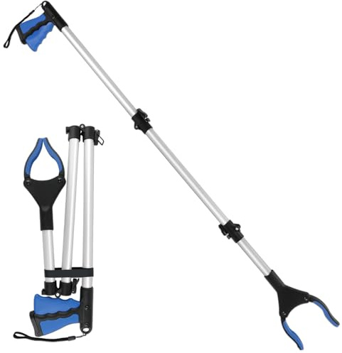 Vanwoke Pinza telescopica Pieghevole,Raccoglitore di immondizia,Strumento di Presa con Asta Telescopica in Alluminio per Anziani, Adulti e disabili,Testa di Presa Ampia Ruotabile a 360° (Blue)