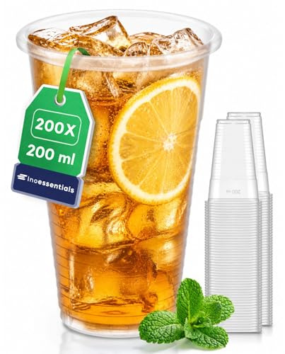 Inoverse 200 styck plastkoppar 200 ml - plastkoppar för vatten, läsk, fest, kontor, catering och evenemang, serveringskoppar