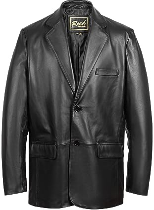 REED EST. 1950 Men's Premium Genuine Leather Executive Blazer Coat - Professional Business Jacket with Roomy Shoulder Relaxed Fit (XL) Black