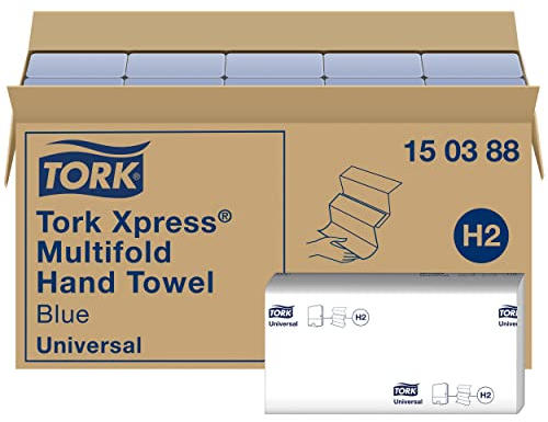 Tork Xpress Multifold Papierhandtücher 150388 - H2 Universal Falthandtücher für Handtuchspender - mehrfach gefaltet, nachverfolgbare Herkunft, 2-lagig, blau - 20 x 237 Tücher