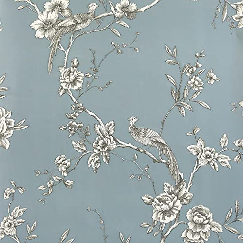 World of Wallpaper Chinoise Oriental Chinesisch Asiatisch inspirierte Tapete Tropische Vögel Blumen Schiefer Blaue 900102
