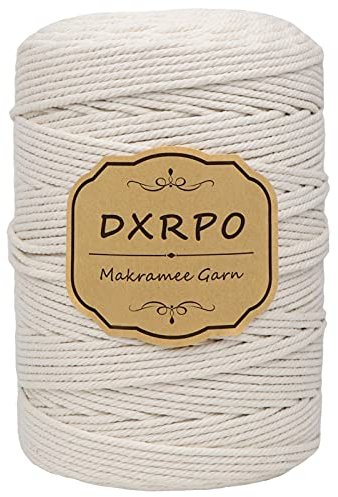 DXRPO Makramee Garn 3 mm x 300 m, Natürliches Makramee, Baumwollgarn Macrame Cord, Baumwollkordel Wird Verwendet Wandbehang, Makramee Blumenampel, DIY Handwerk Pflanze Aufhänger Boho Deko, Beige