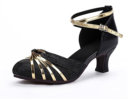 Chaussures de Danse pour Femmes à Talons Hauts Semelles en Caoutchouc Adaptées à la Danse Intérieure ou Extérieure Latin Tango Valse Salsa(Noir-5.5CM.EU 40)