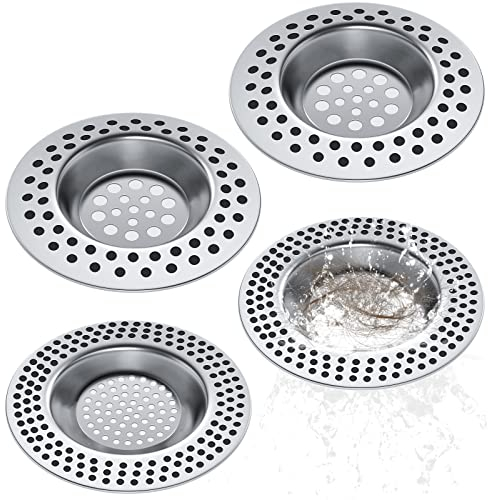 Realure (Set of 6 Pcs) 3 Sizes Kitchen Sink Strainer Hair Catcher for Shower Drain Cover Sink Plug Strainer for Drainer Protector Blocker Filter Bath Plug Hole Cover Sink Sieve Strainer Metal (4 PCS)