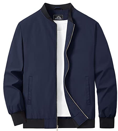 MAGCOMSEN Bomber Jacket Men Lightweight Jacket Full Zip Light Windbreaker Casual Stylish Golf Jackets Navy M