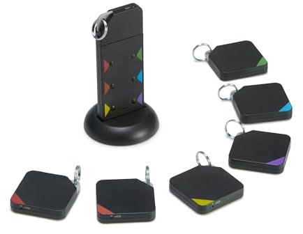 Amazon Basics Key Finder, Wallet, Pet Tracker, Phone, Item Locator Tags - 6 Smart Trackers, 1 Remote Control, 100 ft Range, 80dB Alarm, Easy-to-Use, No App Required