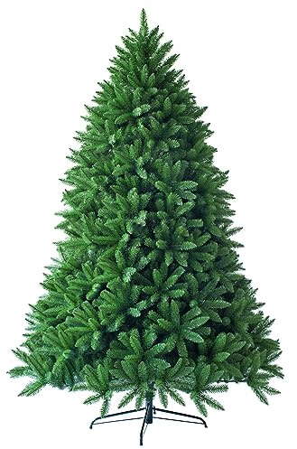 COSTWAY 5FT/6FT Artificial Christmas Tree, Hinged Green Xmas Trees with Foldable Metal Stand, Unlit Xmas Decorative Tree for Holiday Festival (6FT)
