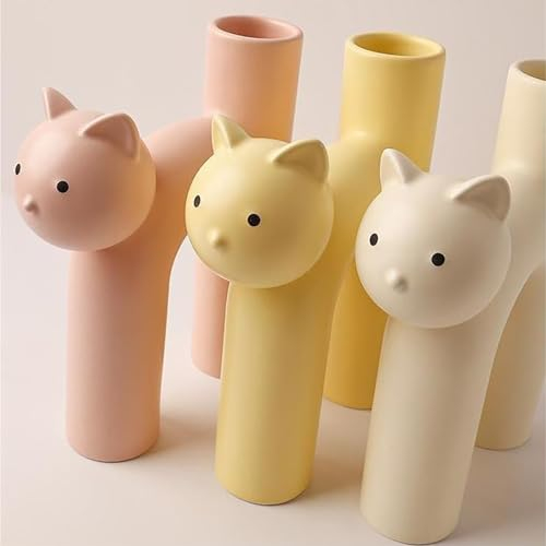 Katze Blumenvase Katzenvase Keramik H Form Niedlich Lustige Minimalistische Vase für Regal, Kaminsims, Hochzeit, Schlafzimmer, Esstischdekoration (Rosa)