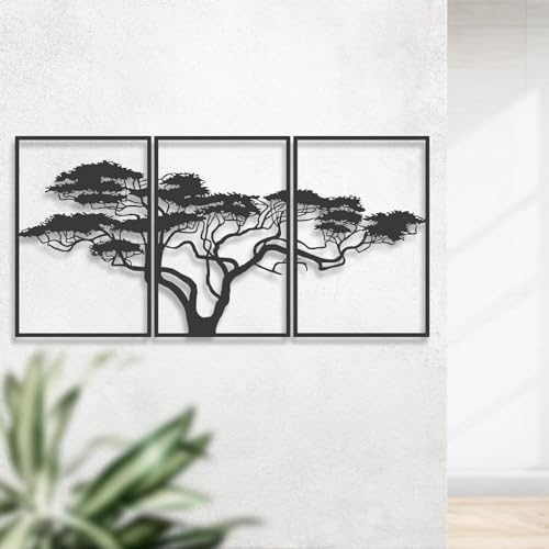 Tubibu Baum des Lebens Wanddeko, Wandbild aus Metall Schwarz, Haus Wandkunst-Dekoration, Wandaufkleber 3D, Moderne Deko, Bilder für Zuhause Büro Schlafzimmer, Wohnzimmer und Küche (African, Medium)