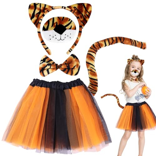 Dreamtop tiger kostym barn tutu kjol med tiger öra pannband svans näsa djungel kostym djurkostym set för karneval cosplay fest