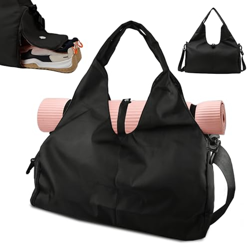 TOATELU Sporttasche Damen Yogatasche, Yogatasche Sporttasche mit Schuhfach, Wasserdicht Reisetasche Trainingstasche, Fitnessstudio Sport Gym Tasche für Yogamatten (Schwarz)