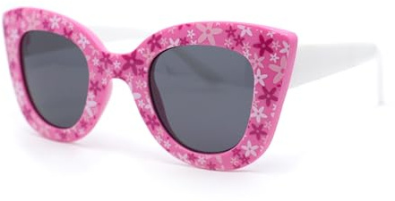 SA106 Girls Kids Size Oversize Cat Eye Retro Sunglasses Pink White Flower - Black