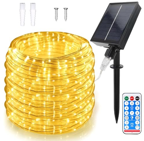 WoskjXas Solar Luz de Cuerda, 22m 200LEDs Solar Guirnalda Manguera, Luces Solares Impermeables Control Remoto, Solares Iluminación Cuerda Decoración con 8 Modos para Jardín Boda Fiesta