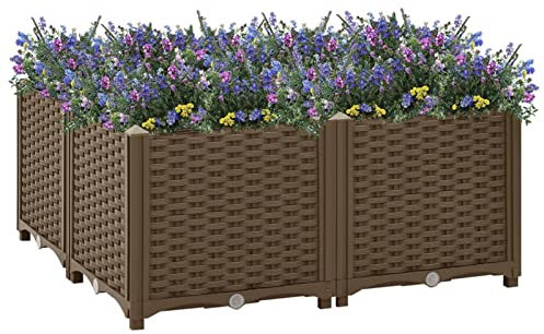 Homgoday Parterre surélevé, pot de fleurs, parterre de jardin surélevé pour extérieur, balcon, jardin, terrasse, fenêtre, parterre d'herbes, bac à légumes, 80 x 80 x 38 cm, polypropylène, marron 1
