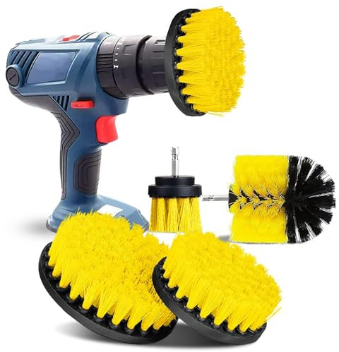 Brosse Nettoyante Perceuse Brosses à Récurer électriques pour Le Nettoyage de la Salle de Bain Voiture Moquette Sol Toilettes Cuisine Surface en céramique (Jaune, 4PCS)
