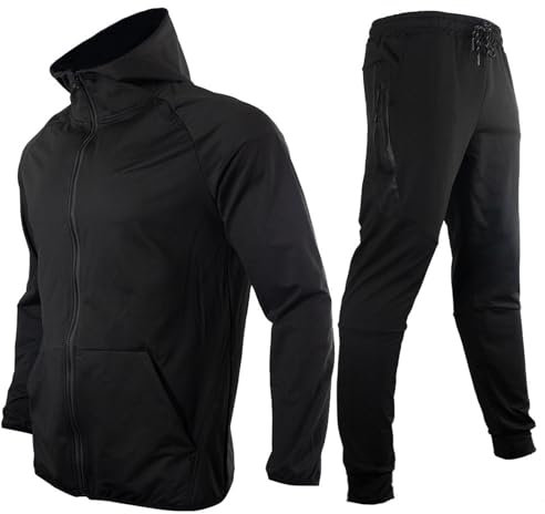 Herren Zweiteiliger Herren-Trainingsanzug mit Lockerem Patchwork farblich passender Kapuzenjacke Hose Men's Training Set Modischer Business Anzugset (Black, XL)