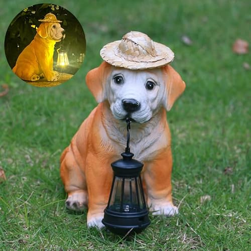 Youfui Garden Statue Dog Figurine Decor for Patio, Balcony Yard Decor Ornament, Outdoor Lights Housewarming Gifts for Women Men Mom Grandma