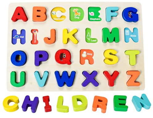 Wooden ABC Letters for Kids Alphabet Learning Toys Wooden Toddler Puzzles Montessori Toys for Girls Boys (Capital Letters)