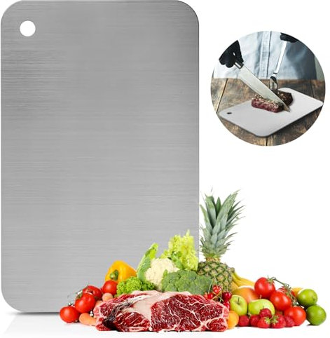 SenaiMy Planche à Découper en Titane pour Cuisine 30x20 cm Planche a Decouper Inox Double Face de Qualité Alimentaire Facile à nettoyer Peut être accroché, pour Viande,Légumes et Fruits
