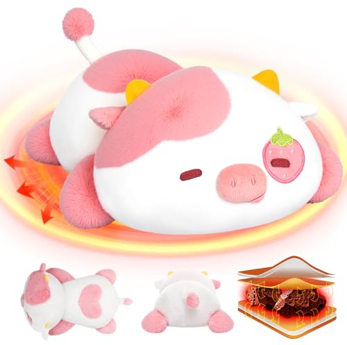 Strawberry Cow Plush Microwavable Stuffed Animals, Unscented 1.2 lbs Volcanic Rock Heatable Heating Pad 50-Minute Lasting Warmth Period Cramps Menstruation Stress Relief Gifts Girls Women
