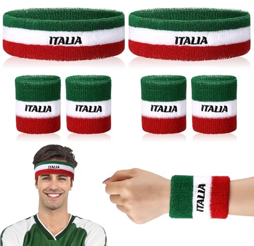 Jadive 2 Set di Fasce Antisudore Italia Fascia per Capelli e Polso Italia Include 2 Fasce Antisudore per Testa e 2 Paia di Fasce da Polso Sportive Fascia Assorbente per Costumi per Uomini e Donne