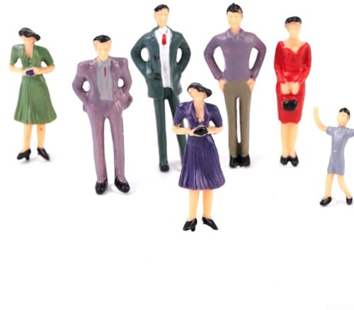 YJDOORPLAY Juego de 50 figuras de personas de plástico a escala 1:32 para modelos de trenes y dioramas, figuras pintadas en colores mixtos, para diseños de tren y dioramas