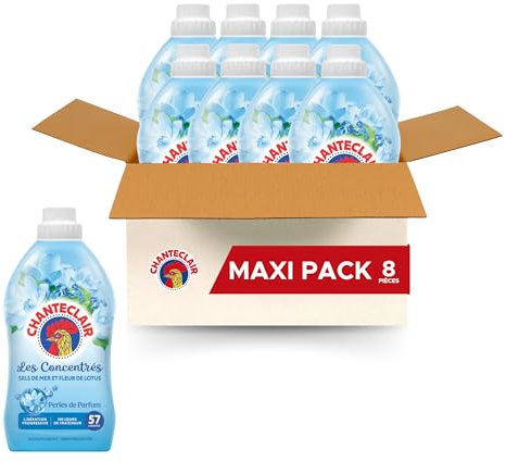 Chanteclair - Assouplissant Linge Concentré Perles de Parfum, Sel de Mer et Fleur de Lotus, Fraîcheur très Longue Durée, Libération Progressive Jusqu'à 100 Jours, 57 lavages - 1140 ml x 8