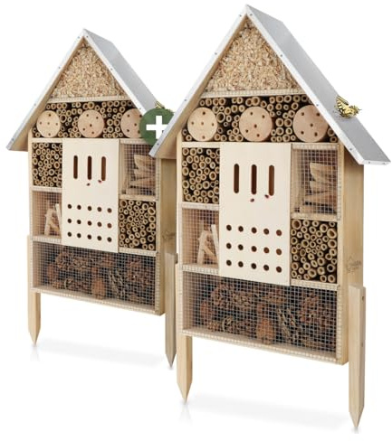WILDLIFE HOME Insektenhotel XXL Stehend 2 Stück I Bienenhotel mit Standfuß 79 cm & Metalldach I Groß Wildbienenhotel, Insektenhaus fertiges Insektenhotel kein Bausatz, 2er Set