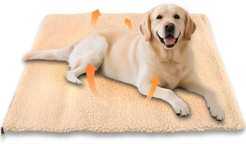 shallyong Manta Térmica para Gatos y Perros, Manta Autocalentable 95x65cm, Almohadilla para Mascotas sin Electricidad, Suave, Lavable, Antideslizante y Silenciosa (Amarillo, L)