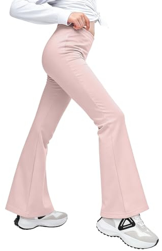 Mayoii Girls Flared Leggings, High Waisted Tummy Control Yoga Pants with Breathable Stretch for School or Dance (UK, Age, 11 Years, 12 Years, Regular, Pink)