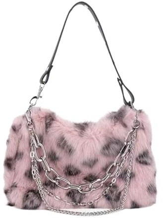 Plyschväskor för kvinnor vinter axelväskor för kvinnor lurvig underarmsväska kedja plysch kväll bärkasse handväska crossbody