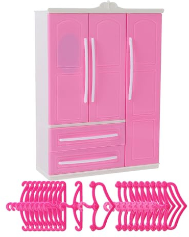 MUSISALY Armoire de Poupée à 3 Faces en ABS avec 21 Pièces Comprenant 10 Cintres Droits et 10 Cintres de Cœur Meuble Miniature pour Rangement de Vêtements Décoration Maison Miniature