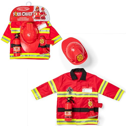 Melissa & Doug Fire Chief Costume Set − Dress Up & Role Play for Boys & Girls | With Extinguisher, Helmet, Badge, Bullhorn & Jacket | Age 3+
