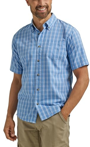 Wrangler Authentics Men's Short Sleeve Classic Plaid Shirt, Rivera, M