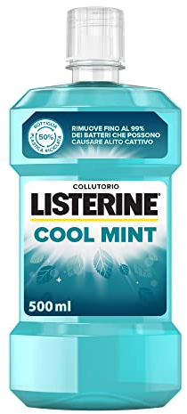 LISTERINE Cool Mint, Collutorio al gusto Menta a base di Oli Essenziali Antibatterici di Menta, Timo, Betulla, Collutorio Listerine per un alito fresco e un'igiene orale completa, 500 ml