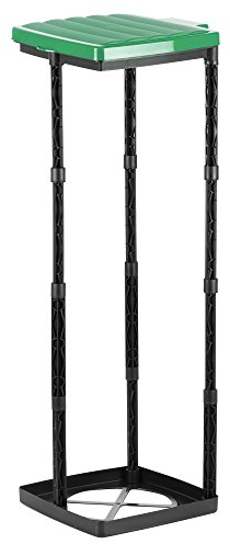 Grizzly Porte-sac, 1x porte sac poubelle avec couvercle vert, système enfichable réglable en hauteur avec anneau de serrage, pour sacs poubelles de différentes tailles de 25-120 litres