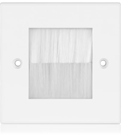 TNP Brush Faceplate Faceplate Wall Plate - Single Gang Cable Entry Access Brush Bristles Style Strap Opening Port Insert Socket Wiring Plug Jack Decorative Face Cover Outlet Mount Panel (White)