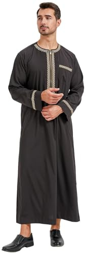 KRUIHAN Abito Musulmano da Uomo Abito Arabo per Abito da Uomo Manica Lunga Islamico Caftano Abaya M