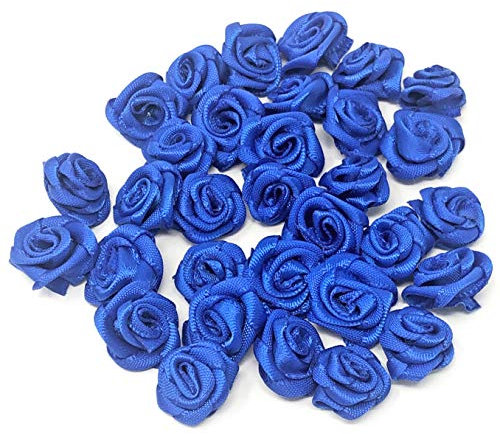 Royal Blue 15mm Miniature Satin Ribbon Rose Flowers Decorative Craft Flowers (100)