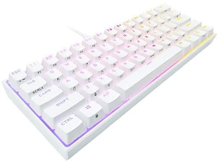Corsair K65 RGB MINI 60% Mechanical Wired Gaming Keyboard – CHERRY MX RED Linear Switches – PBT Double-Shot Keycaps – iCUE Compatible – QWERTY UK – PC, Mac, Xbox – White