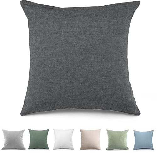 TOCOMOA Kissenbezug 40x40 cm 2er Set - 100% Gewaschene Baumwolle Kissenbezüge Oeko-TEX Zertifiziert, Leinenoptik und Atmungsaktiv Kissenhülle, Dunkelgrau Kopfkissenbezug mit Reißverschluss