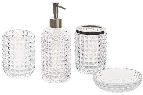 Accessoires de Salle de Bain en Verre Transparent 4 Pièces Glamour et Fonctionnel Tapia