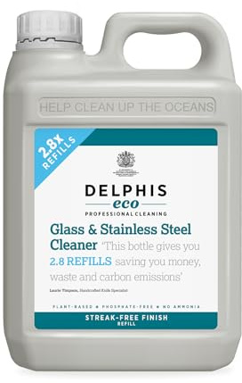 Delphis Eco Glass, Window & Stainless Steel Cleaner 2 Litre Refill | Streak-Free | Natural Plant Based Biodegradable Ingredients