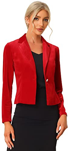 Allegra K Dam Saint Patrick's Day Blazer långärmad nedfällbar krage enkelknäppt sammet kostymer arbete elegant kavajjacka, röd, S