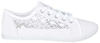 Womens Canvas Shoes Trainers Casual Plimsolls LACE UP Flat Embroidered Pumps Size UK 3-7 (EU 36-40) (White, UK_Footwear_Size_System, Adult, Women, Numeric, Medium, Numeric_3)
