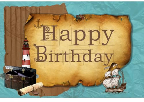 Ttincceer Tema náutico cumpleaños telón de Fondo 220x150cm Faro Vela Vintage Mapa Textura fotografía Fondo Feliz cumpleaños Fondo recién Nacido bebé Ducha Fiesta Banner
