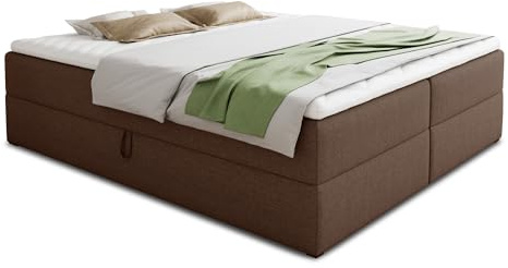 Sofnet Boxspringbett Base mit 2 Bettkästen - Doppelbett mit Bonell-Matratze und Topper, Polsterbett, Freistehendes Bett, Bettgestell, Schlafzimmer (Braun (Inari 24), 180 x 200 cm)