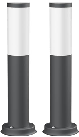 ledscom.de 2 Stück Pollerleuchte PORU anthrazit für außen, rund, 39 cm, inkl. E27 Lampe, Energieeffizienzklasse A, gefrostet (warmweiß, 4W, 935lm)